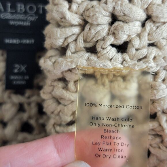 Talbots Cardigan Sweater Womens 2X Tan Hand Knit Mercerized Cotton 3-Button - Picture 13 of 13